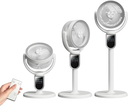 Standventilator, Ventilator leise 20 dB mit Fernbedienung,30m Wurfweite,Luftzirkulator 90° und 140° Oszillation,Fan mit Fernbedienung und Kühlung,3 in 1 höhenverstellbar, 4 Modi/4 Stufen/Timer (A)
