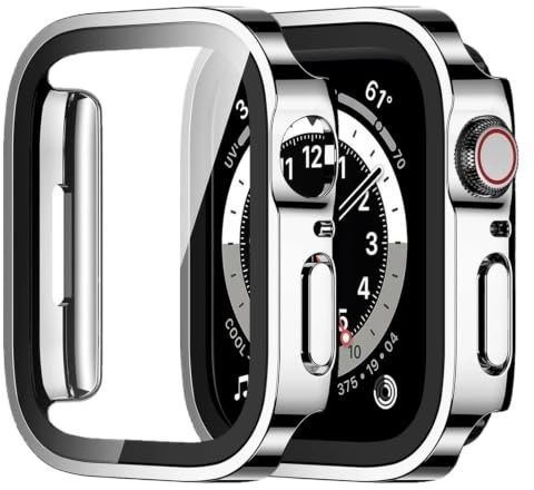 1 ST Vattentät klockfodral Bumper med skärmskydd for iWatch(Silver 20,Series 9-8-7 45mm)
