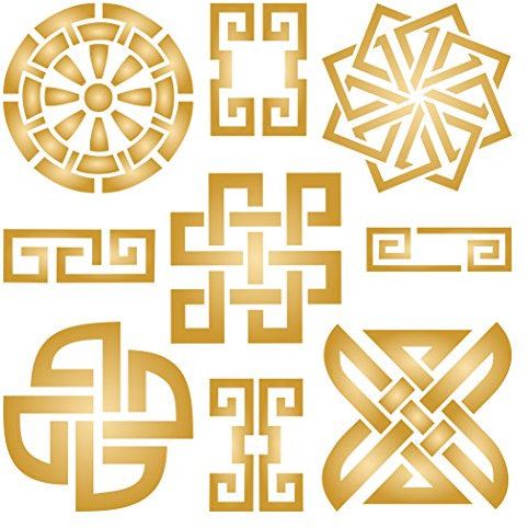 Asiatische Schablone – 16,5 x 16,5 cm (M) – wiederverwendbare orientalische Symbole, Muster, taoistische Wandschablone