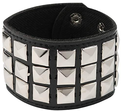 Skeleteen Punk Leather Stud Bracelet - Leather Cuff Biker Bracelet with Studs for Men, Women and Kids