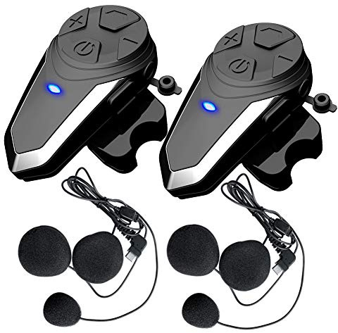 QSPORTPEAK Interfono Moto Casco Bluetooth Auricolari, BT-S2 con sistema di comunicazione in tempo reale, vivavoce, radio FM e Bluetooth, impermeabili (Doppia)