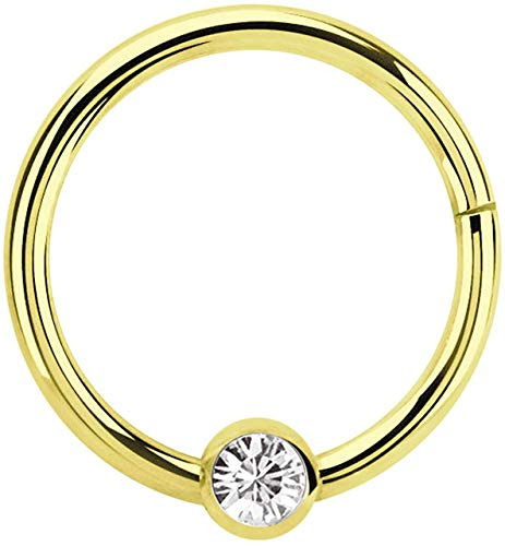 Modern Nature Piercing-Schmuck Lippenpiercing 316l Stahl Ring BCR Gold, Clicker 1,2 mm mit 3 mm Steinplatte