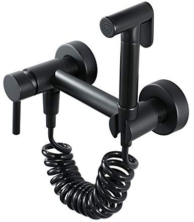 GLYYR Schwarz Bidet Handbrause mit Kaltes und Heißes Wasser Wandhalterung Messing Bidet Sprayer Set Einzelgriff Bad Bidet WC-Sprühpistole für Persönliche Hygiene, Bodenreinigung