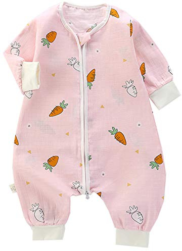 Chilsuessy Baby Schlafsack für Kleinkinder, Ganzjährig,1 Tog Sommer Schlafsack mit Füssen Schlafanzug leichter Babyschlafsack Jungen und Mädchen, Rosa Karotte, 90/Baby Höhe 75-85cm