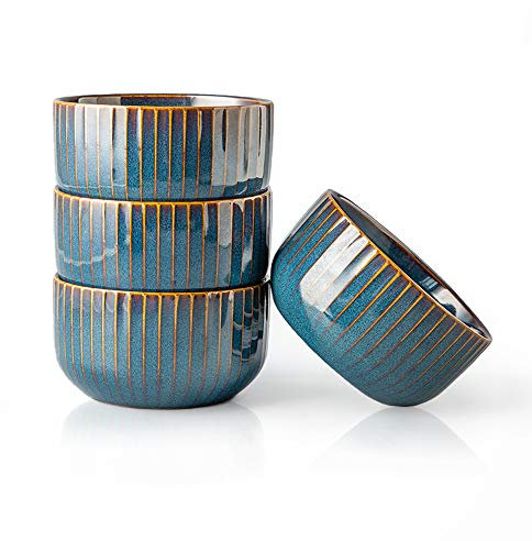 Cuencos de cereales, Cuenco de porcelana de 4 piezas, cuenco para sopa, apto para microondas y apto para lavavajillas, para cereales, sopas, postres, ensaladas-azul