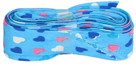 Sandras-Bastelladen Schrägband/Einfassband Baumwolle mit Muster gefalzt 3m x 20mm 002- Herz blau