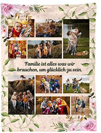 Ferocity Personalisierte Foto Decke mit Eigenem Foto; Super Weiche Extra Gemütliche Kuscheldecke für die Familie 150x200 cm; Sofadecke Collage mit Wünschen oder Gedichten [081]