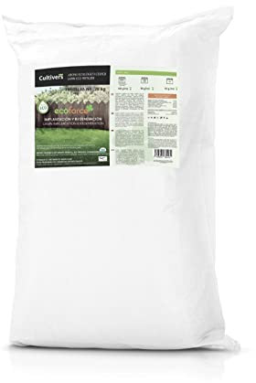 CULTIVERS Bio-Rasendünger 20 Kg. Dünger pflanzlichen Ursprungs, vegan, granuliert, langsame und kontrollierte Freisetzung mit NPK 8-1-5+74% M.O. und Huminsäuren. Huminsäuren