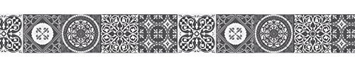 Frise adhésive autocollante carrelage imitation carreaux de ciment gris 10 cm X 300 cm, décorative et pratique.