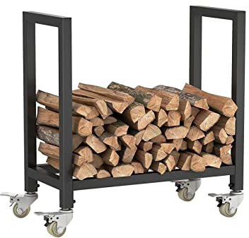 YAMO DUDO Estante para leña al aire libre, estante de leña para chimenea interior, soporte de leña con ruedas, soporte de troncos resistente para terraza de patio, organizador de apilamiento de