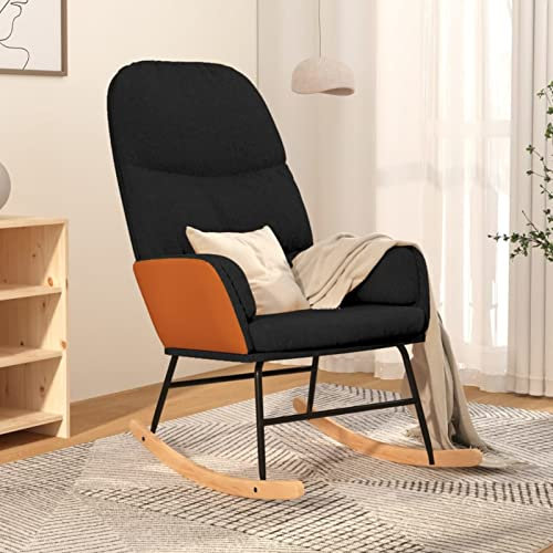 Susany Schaukelstuhl Relaxstuhl Schwingsessel Schwingstuhl Polsterstuhl Schaukelsessel Relaxsessel Armlehnenstuhl Sessel für Wohnzimmer/Schlafzimmer/Kinderzimmer,Schwarz Stoff
