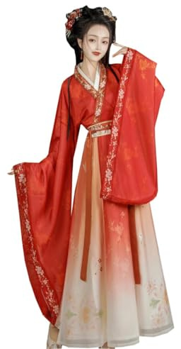 Ez-sofei kvinnor kinesisk traditionell antik scenframträdande kostym Hanfu-klänning (röd, M)
