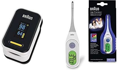 Braun Oxímetro de pulso 1 de (saturación de oxígeno, nivel de oxígeno en sangre, precisión clínica, dispositivo médico certificado) YK-81CEU & Termómetro digital con Age Precision, PRT2000