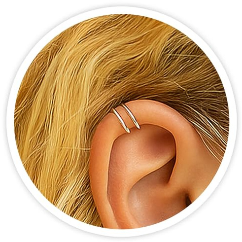 925 Sterling Silber Fake Helix Ring – Doppelter Ohrmanschetten Hoop ohne Piercing – Dünner 20G Fake Helix Doppelhoop für Damen – Verstellbarer Silber Ohr Cuff
