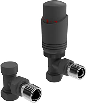Anthracite Thermostatic Radiator Valve Angled Corner or Straight Grey Radiator TRV Thermostat Valves (Angled)