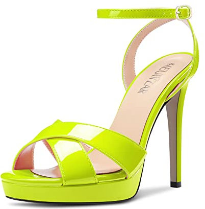 HEUIVZAR Spillo Alto High Piattaforma Tacco Heel Aperte sulla Punta Sandali Cinturino alla Caviglia Cinturino Incrociato Ballo Dress 12 CM Heels Verde Lime 36 EU