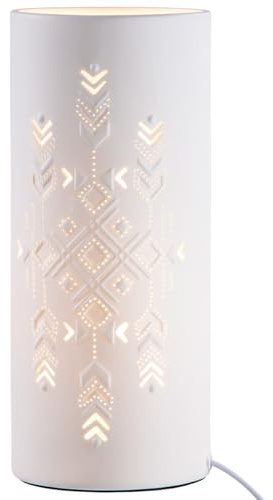 GILDE Tischleuchte Graphic Porzellan weiß zylindrisch Höhe 28,5 cm graphisches Muster modern Beleuchtung Wohnaccessoire Dekoration Lampen