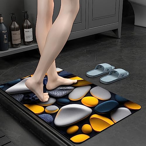 Olnamaro Tappeto Bagno Antiscivolo,Tappeti Bagno&Door Mat&Motivo in Pietra 3D,Tappeto Bagno Assorbente 80x50cm,Asciugare Rapidamente all'Aria e Decorare l'atmosfera (80x50CM, Giallo)