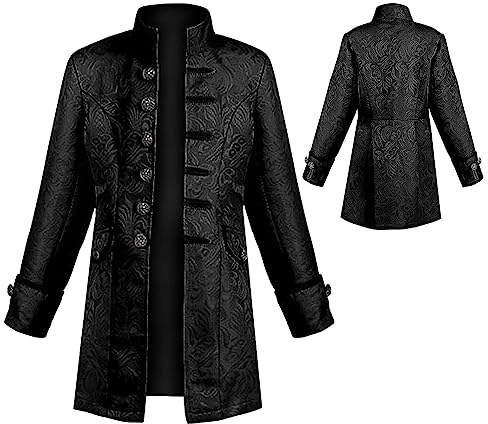 SEAUR Barn, pojkar, medeltida, gotisk kappa, svart, steampunk, frack, jacka, cosplay, karneval, halloween, kostym för barn 125–165, A# mönster – svart, 135