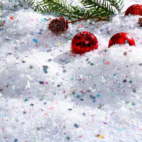 Geosar 5,3 Unzen Weihnachten Kunstschnee und 0,7 Unzen Schillerndes Schneeflocken Konfetti Glitzer Sofortschnee PVC Schneeflocken Deko für Weihnachten Hochzeit Geburtstag DIY Basteln (Weiß, AB Farbe)