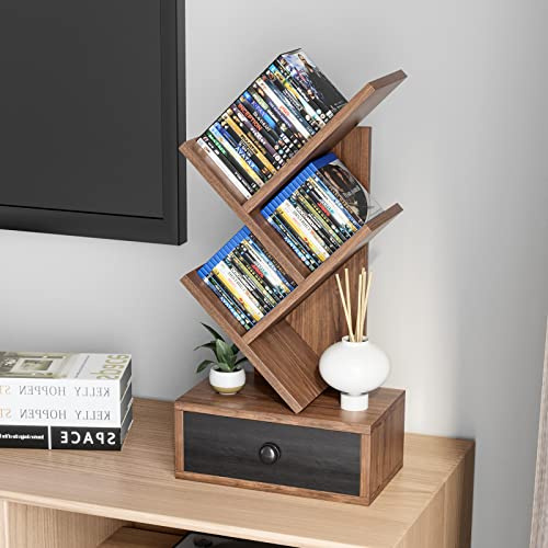 GIANTEX Bibliothèque à 5 niveaux avec tiroir, étagère à livres sur table, étagère CD DVD, étagère sur pied, en forme d'arbre, étagère de rangement, en bois, 30 x 17,5 x 60 cm, marron