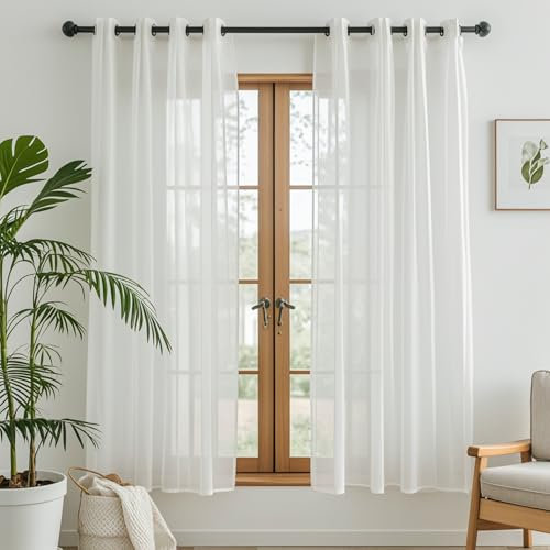 wiipara Sheer Voile Gardinen mit Ösen 2er Set, Transparente Vorhänge Wohnzimmer Ösenvorhang Ösenschal Durchsichtig Luftige Gardinenschals für Schlafzimmer, Weiße Vorhang 132 x 160 cm (BxH)