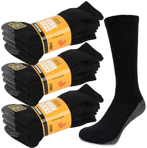 LOVEVO Work Socks for Men Heavy Duty Performance Cushioned Reinforced Heel-Toe Crew Calf Sports Hiking Cotton Rich Socks UK Size 4-8, 6-11, 9-11, 11-14