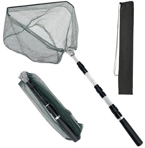 Sporgo Épuisette pliable rétractable : 130 cm - Épuisette triangulaire avec sac de rangement - Épuisette de pêche portable pour la pêche en plein air, aquarium, bouée d'étang
