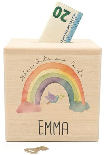 Geschenkfreude Spardose personalisiert - für die Taufe - Regenbogen | Taufgeschenk, Geschenke zur Taufe Junge Mädchen, personalisierte Sparbüchse