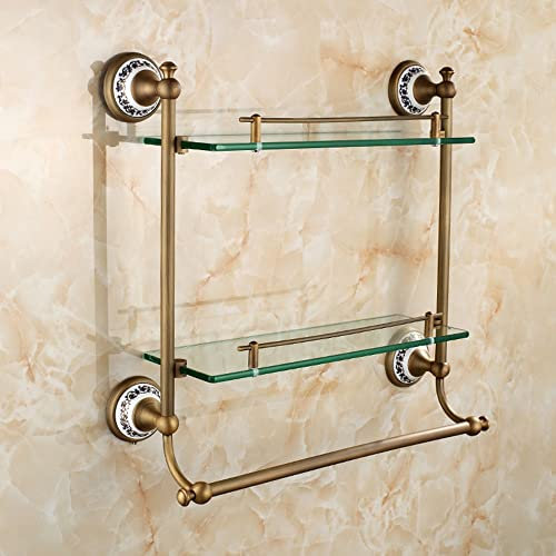 Étagères Flottantes Support De Douche Étagère De Salle De Bain Étagère En Verre De Salle De Bain 2 Niveaux À Venir Avec Barre À Serviettes Support De Douche Panier De Bain Support Mural Finition Bron