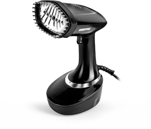 GEEPAS Handheld Clothes Steamer | 2-in-1 Travel Garment Steamer Steam Iron | 30g/min Powerful Stream Ceramic Soleplate 400ml Water Tank | Wrinkle Remover 35s Fast Heat-up | 2 Year Warranty 1500W Black