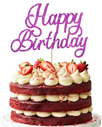 RIBBOOO 1 Pack Dark Purple Happy Birthday Cake Topper Glitter Cake Decoration Birthday Cake Decoration for men women Birthday Party Supplies