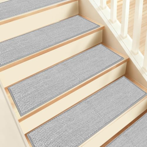 JHLGRE Marchettes d'Escalier, 20cm*76cm 4PCS, Anti Derapant Tapis, Moquette Escalier, Moquette Autocollante, Tapis d'Intérieur Antidérapant, avec Adhésif Réutilisable, Gris