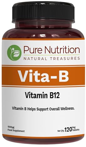 Pure Nutrition Natural Vitamin B12 1500mcg (Methylcobalamin) | 120 Veg Tabs | Vitamin B12 Supplement Helps Support Metabolism, Blood Cells, and Nerves Function* | Non GMO