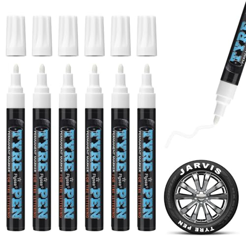 Permanent Marker Waterproof Pen, 6 Pack Car Tire Marker White, Waterproof Quick-Drying Tire Paint Pens for Car Motorcycle Graffiti