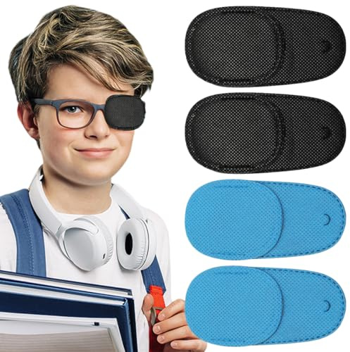 JEYORZY 4 Stück Augenklappe für Brillen, faule Augenklappen, Wiederverwendbar Augenklappe Medizinisch Vliesstoff Eye Patches, rechte & linke Augenpflaster von faulen Augen, Amblyopie, Strabismus