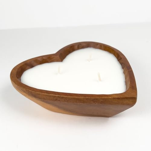 Heart Shaped Wooden Bowl Candle – Toasted Coconut Scented - Soy Wax - Hand Poured - 100% Biodegradable