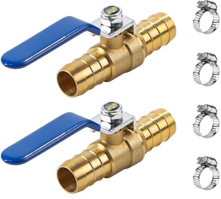 SWAWIS 2 Pieces 19 mm Brass Ball Valve 2 Way Shut-off Valve with 4 Clamps for Controlling the Flow of Air Water Oil Fuel Liquid or Gas