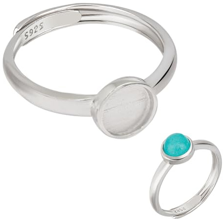 BENECREAT 925 Sterling Silber Lünettenringrohlinge, 8mm runde Ringsockel Ringkomponenten, Ringfassungen für die Schmuckherstellung von Edelstein-Cabochonringen