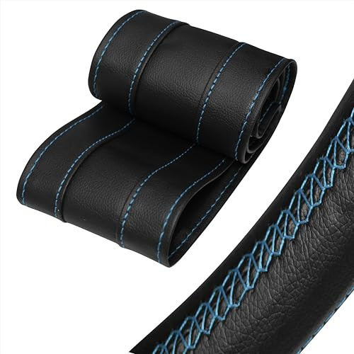 Xkeribom Auto Lenkradbezug zum Nähen aus weichem Leder Sport Design Leder Lenkradhülle Lenkradschutz (Lenkraddurchmesser 37-38 cm) XLBG3NEU-L1 (Türkisblau)
