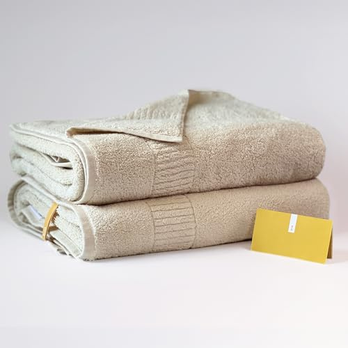 Extra Absorbent Organic Cotton Towels, Soft & Lightweight Plush,Made in Japan, Oeko-Tex Class 1 Certified (Ivory, Bath Towel Set of 2)