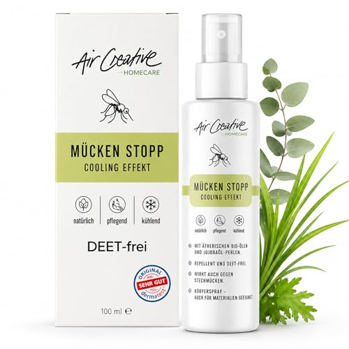 Air Creative - Hautspray gegen Mücken - Mückenspray für Kinder & Erwachsene - Mückenschutz DEET-frei, mit Jojobaöl für den Schutz der Haut, Effektiv gegen Mücken und Schnaken 100 ml (1er Pack)