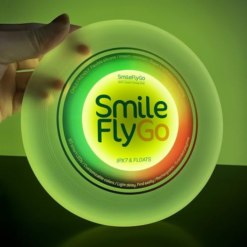 SmileFlyGo Flying Disc-16 Million Colors RGB 60 LEDs Bright,Rechargeable,Waterproof,Amphi Floats for Night/Water Play,Silicone Soft Touch for Boys/Girls/Teens/Kids,Fun Christmas,Birthday,Camping Gift