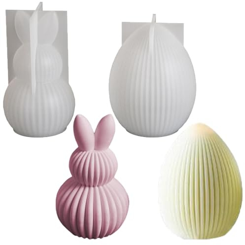 VIDSTW 2 Pièces Moule Oeuf de Paques Oeufs Rayés Moule Bougie Lapin Rayé à Double Boule Oeufs Paques Durable et Facile à Nettoyer S'applique à Bougies Cadeaux de Décorations