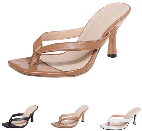 Flip Flop klackar för kvinnor kvinnor fyrkantiga tåklackar medelutsvängda klackade sandaler string öppen tå skor låg kattunge klänning pantoletter för utomhuspromenader skor tå-post slingback