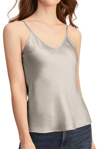 LilySilk Top de seda sexy camiseta interior de seda Top Simple Tirantes Top Mujer Camisola 100% Seda Cami Tops Mujer Embalaje Multicamino, gris plateado, M