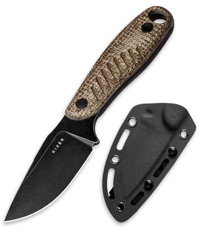 Kizer Hare Kniv med Fast Blad och Slida, 8 cm D2 Stålblad EDC Jaktkniv med Burlap Micarta och Svart G10 Handtag, Små Överlevnadsknivar, Utomhus Campingknivar 1077M3