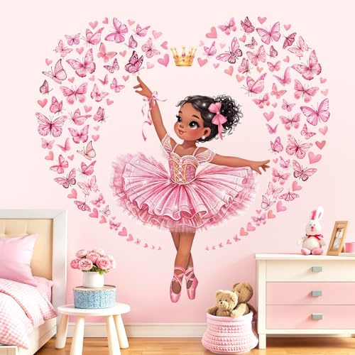 decalmile Wandsticker Ballerina Tanzendes Wandtattoo Mädchen Rosa | Abziehbare und Aufklebbare Wandaufkleber, DIY Abnehmbare Wandkunst Abziehbilder, Wandfreundlich, Leuchtenden Farben