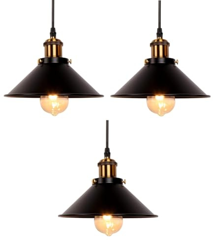 Provance 3 Stück Hängeleuchte Pendelleuchte Deckenleuchte mit E27 LED Leuchtmittel 6,5 Watt Metall Schwarz Hängelampe Glühlampe Deckenlampe Wohnlampe Wohnleuchte
