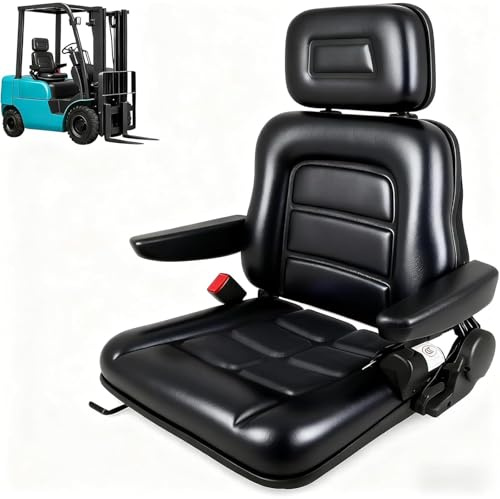 WUDLEP Siège de tondeuse à gazon universel, siège de tracteur pliable avec accoudoir, appuie-tête et ceinture de sécurité, dossier réglable et rail coulissant, siège de chariot élévateur étanche pour
